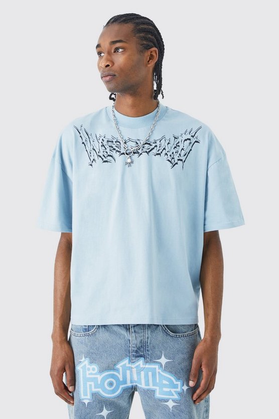 Kastiges Oversize T-Shirt mit Grunge Homme Print