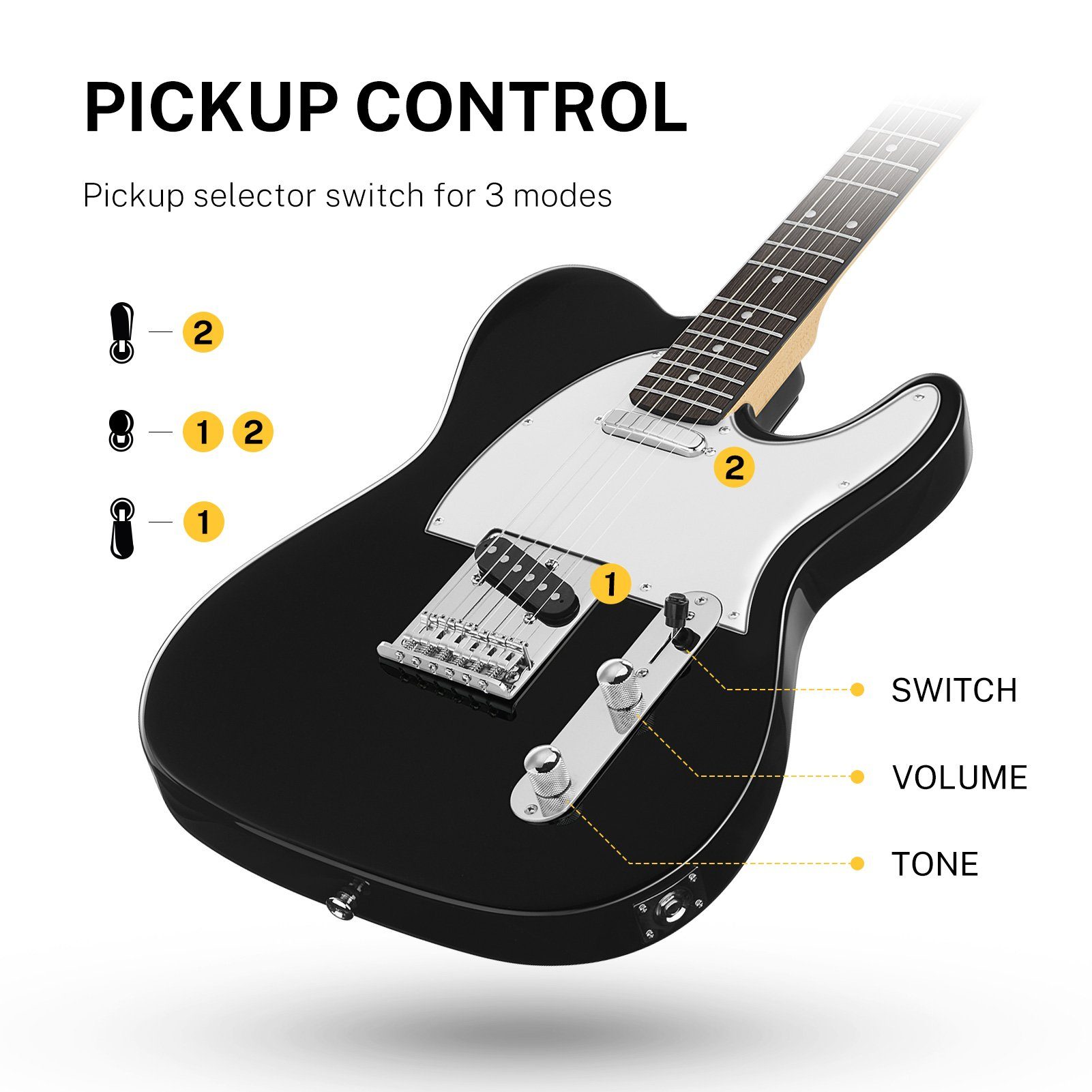 Donner E-Gitarre E-Gitarren Elektro-Akustisch TC E Gitarren Set volle Größe DTC-100, Perforiertes, Festkörper,TC-Stil