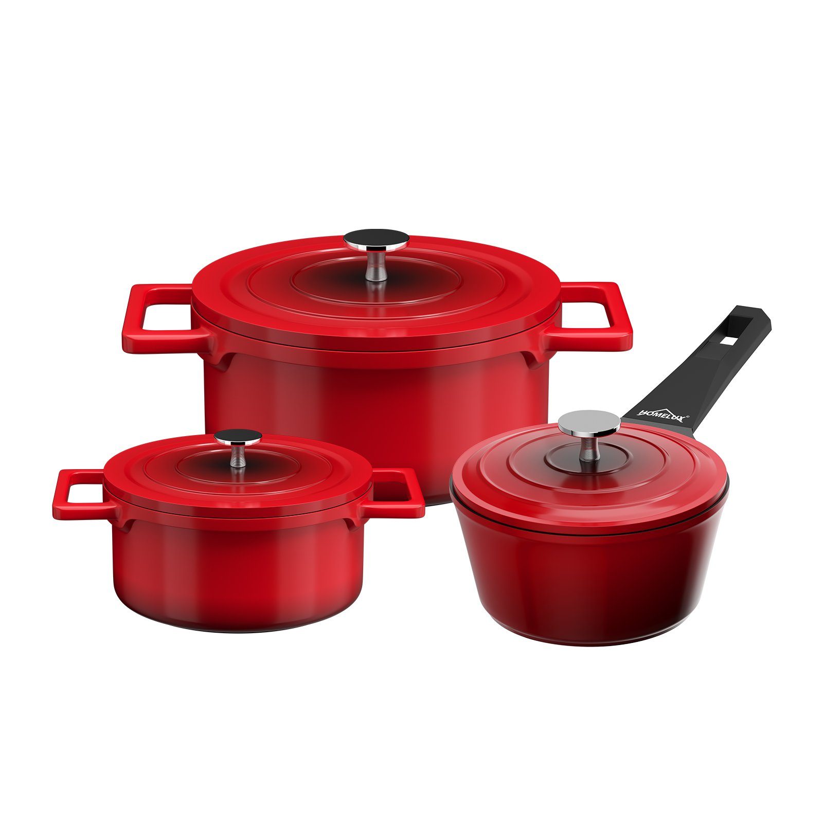 HOMELUX Topf-Set Rot Topf Induktions Kochtöpfe mit Deckel Suppentöpfe Set, Aluminium (6-tlg., für alle Herdarten), induktionsgeeignet