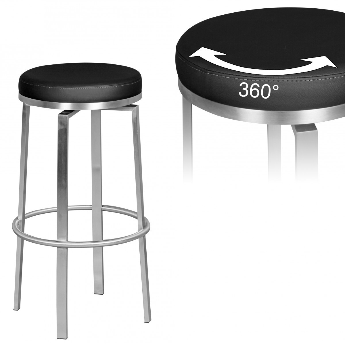 Wohnling Durable M8 | Barhocker Edelstahl schwarz | Barstuhl modern | Tresenhocker mit Beinen | Design Hocker drehbar