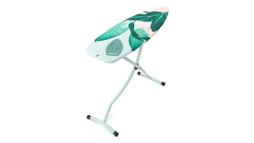 brabantia Streckmetallbügeltisch Größe D, 135 x 45cm mit Silikonpad Tropical Mint und Tropical Leaves
