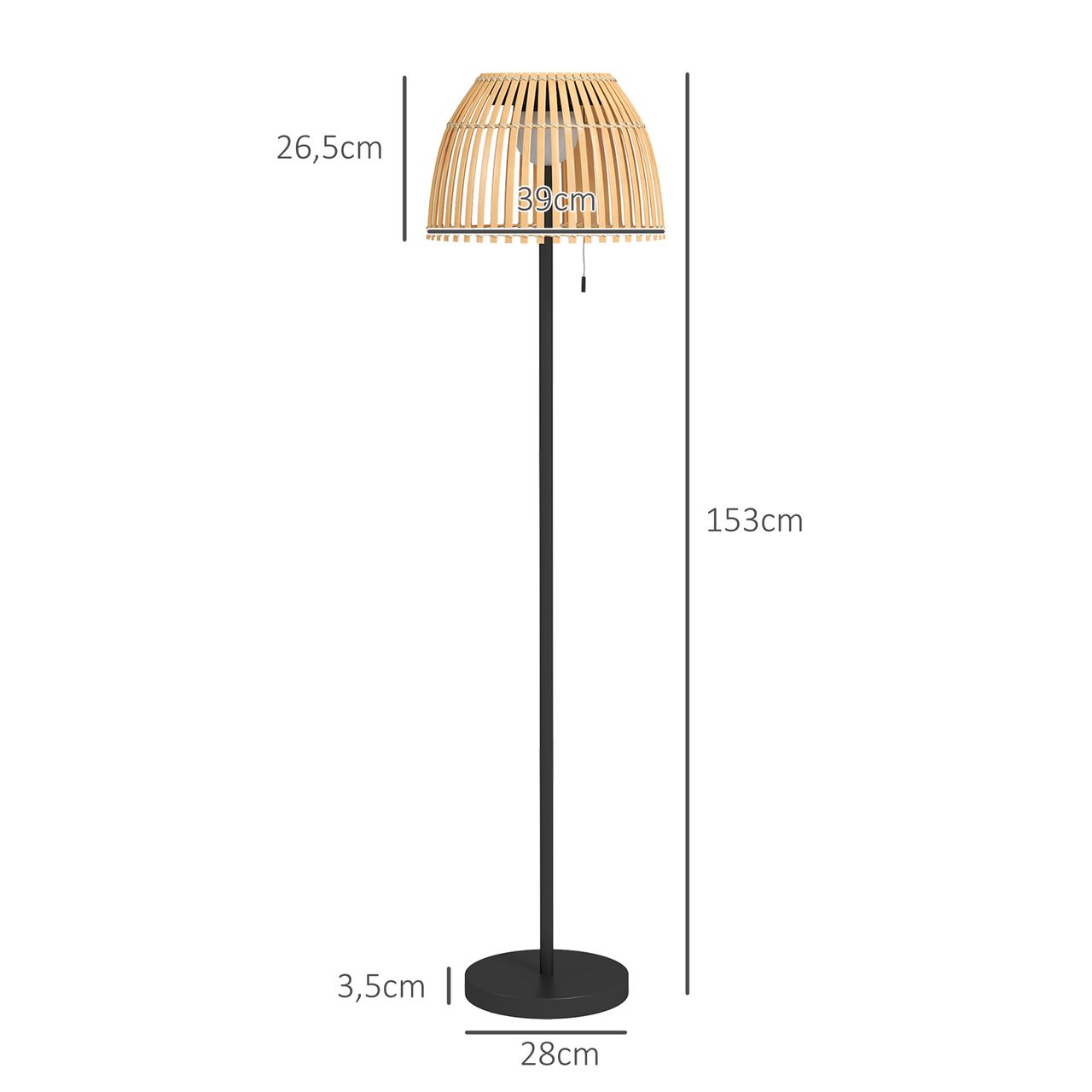 Outsunny Solar Stehlampe, Outdoor/Indoor, Bambusschirm, Alurahmen, Schwarz/Natur