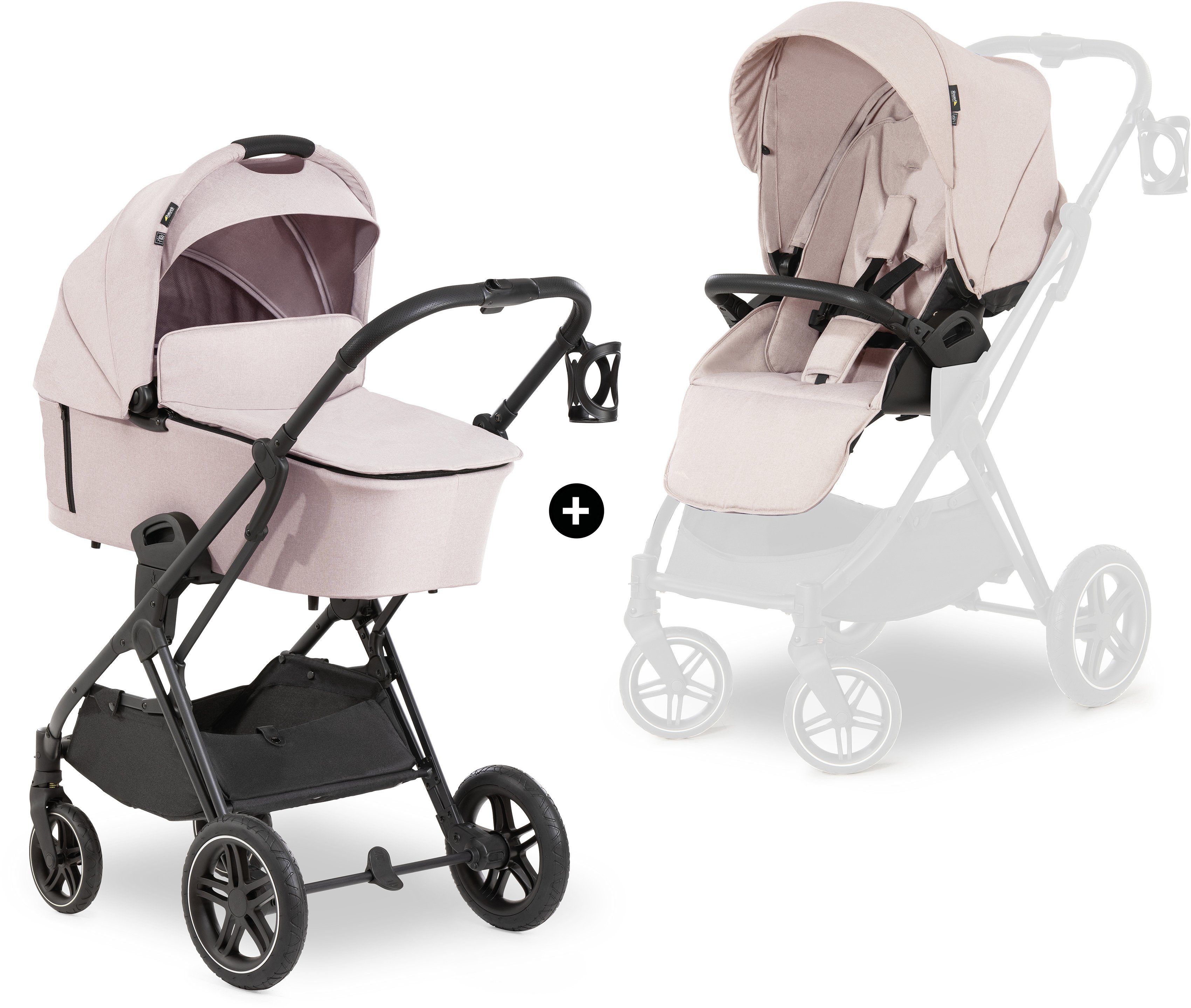 Hauck Kombi-Kinderwagen Vision X, black/beige, (3-tlg), mit Babywanne und Sportwagenaufsatz