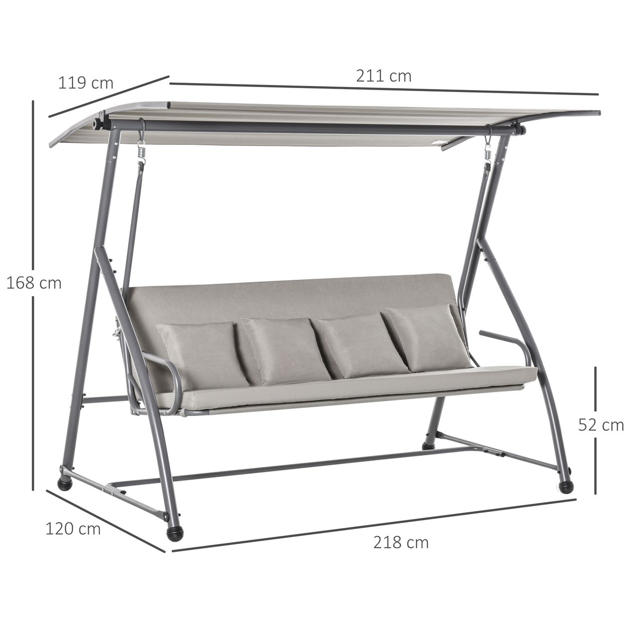 Outsunny 3-Sitzer Hollywoodschaukel 2-in-1 Gartenliege mit Sonnendach Stahl