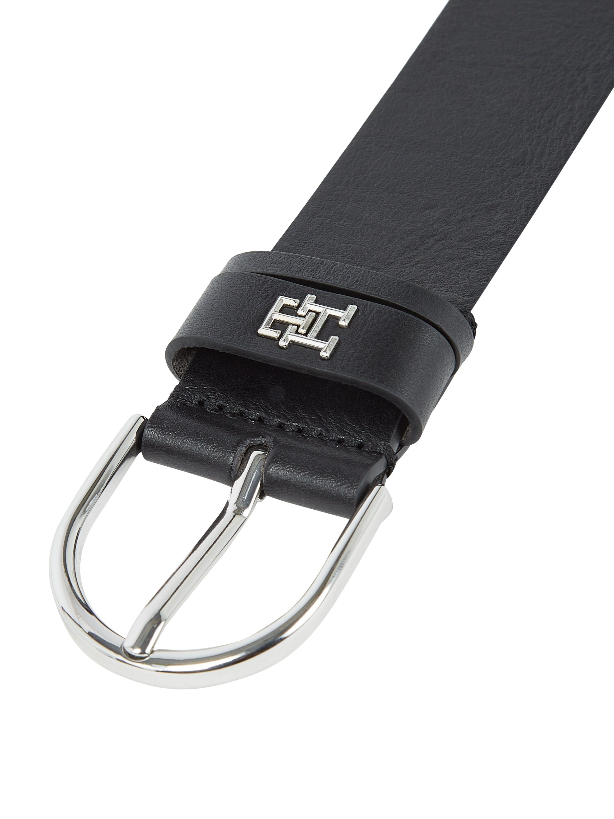 Tommy Hilfiger Ledergürtel mit TH-Monogramm-Emblem (goldene Logo-Schnalle)