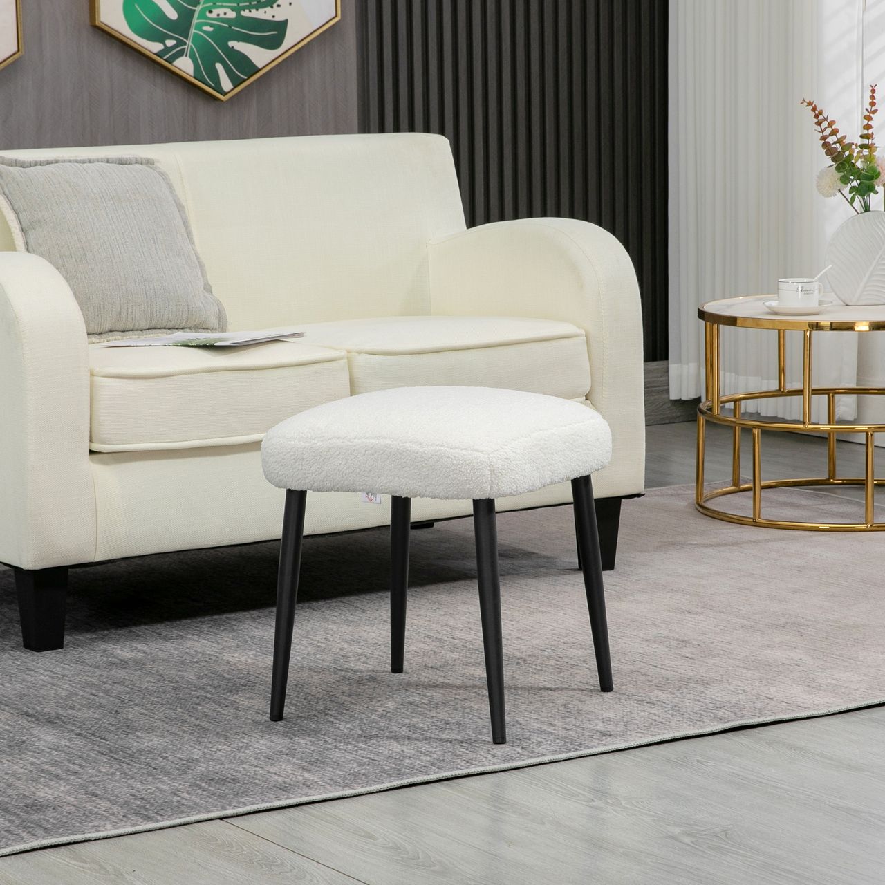 HOMCOM Fußhocker Sitzhocker Quadratischer Schminkhocker mit Kaschmir-Optik