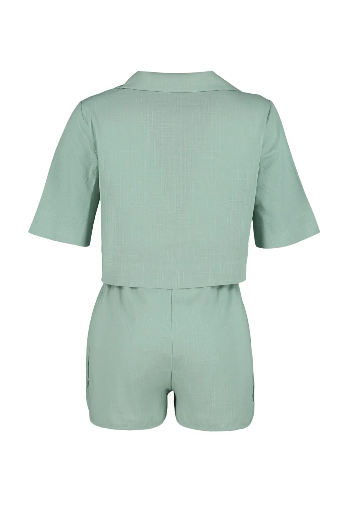 Trendyol Collection  Mintgrünes gewebtes Hemd-Shorts-Set aus 100 % Baumwolle TBESS21AU0168