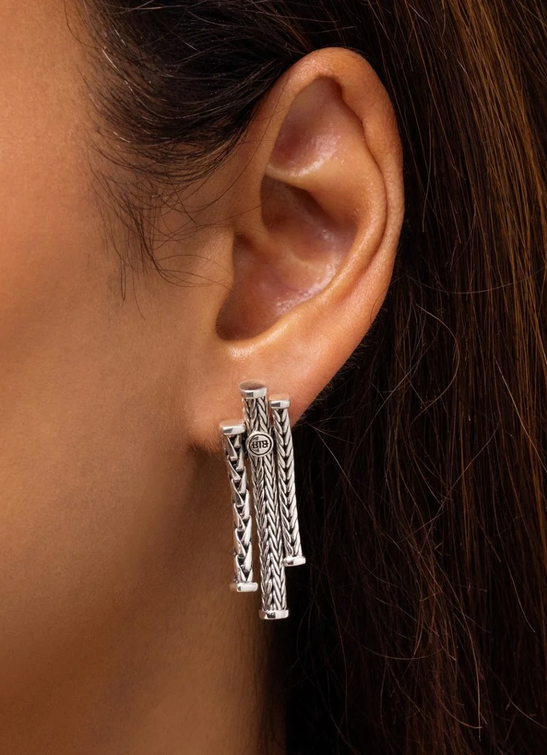 Buddha to Buddha Triple Mini silver stud earrings