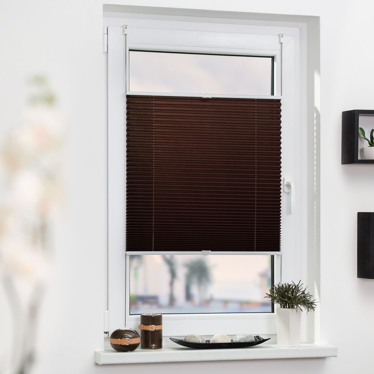 Lichtblick Plissee Klemmfix, ohne Bohren, verspannt - Braun, 80 cm x 210 cm (B x L)