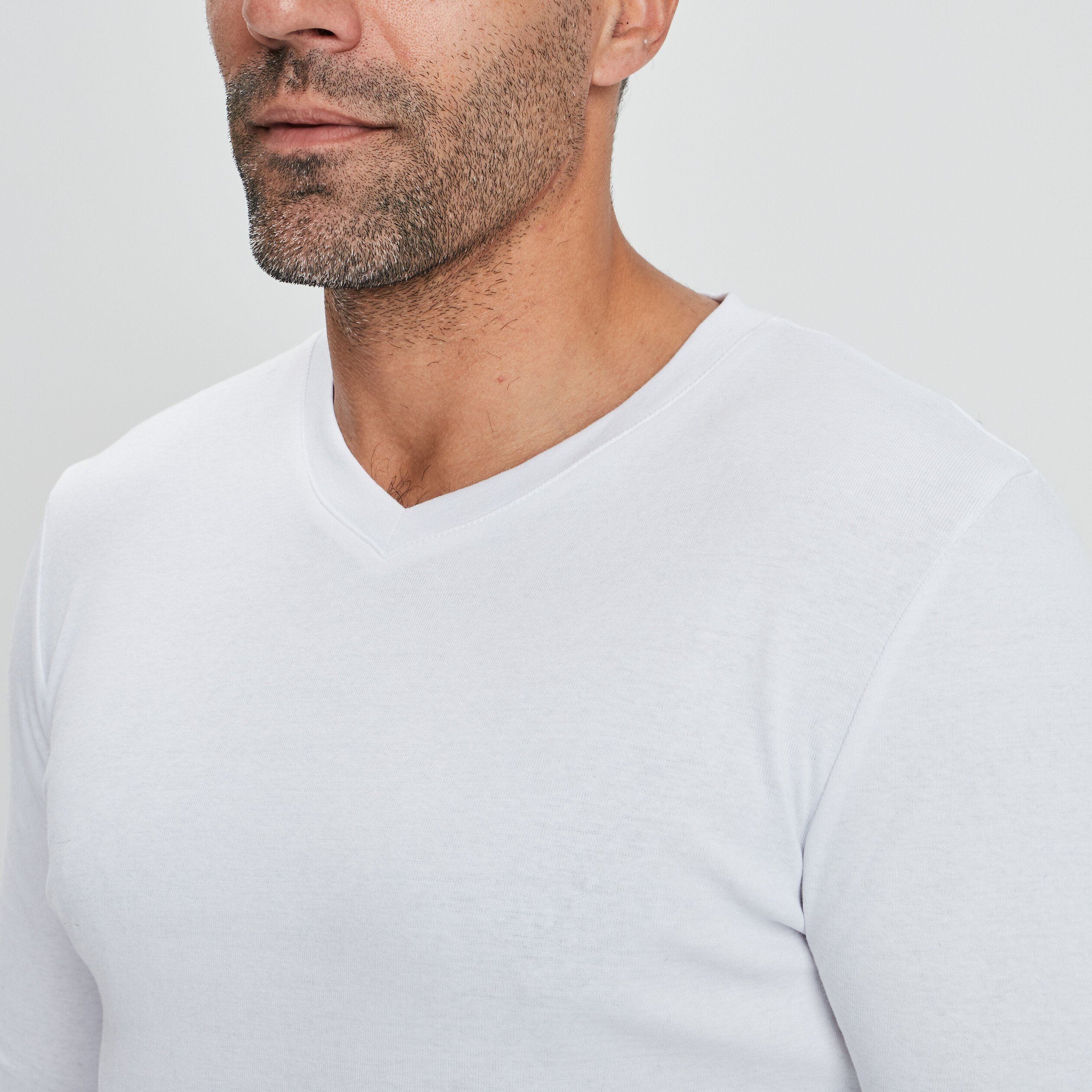 T-shirt manches longues col V blanc homme | La Halle