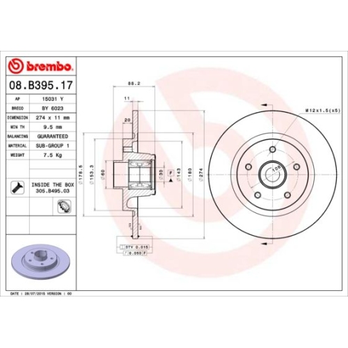 08.B395.17 BREMSSCHEIBE BREMBO HA  VP1 - ATU