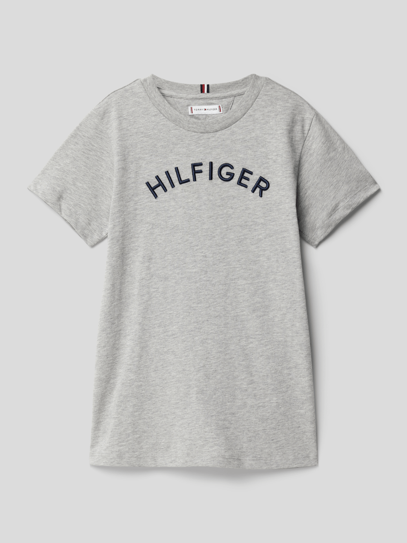 T-Shirt mit Logo-Stitching in mittelgrau meliert