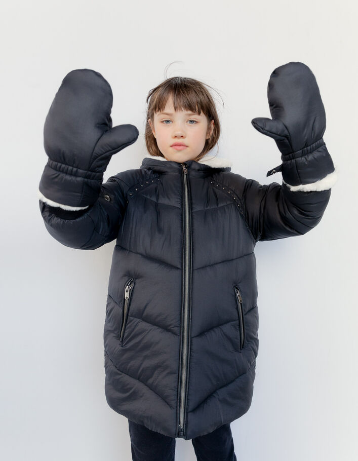 Doudoune noire fourrée recyclée avec moufles fille