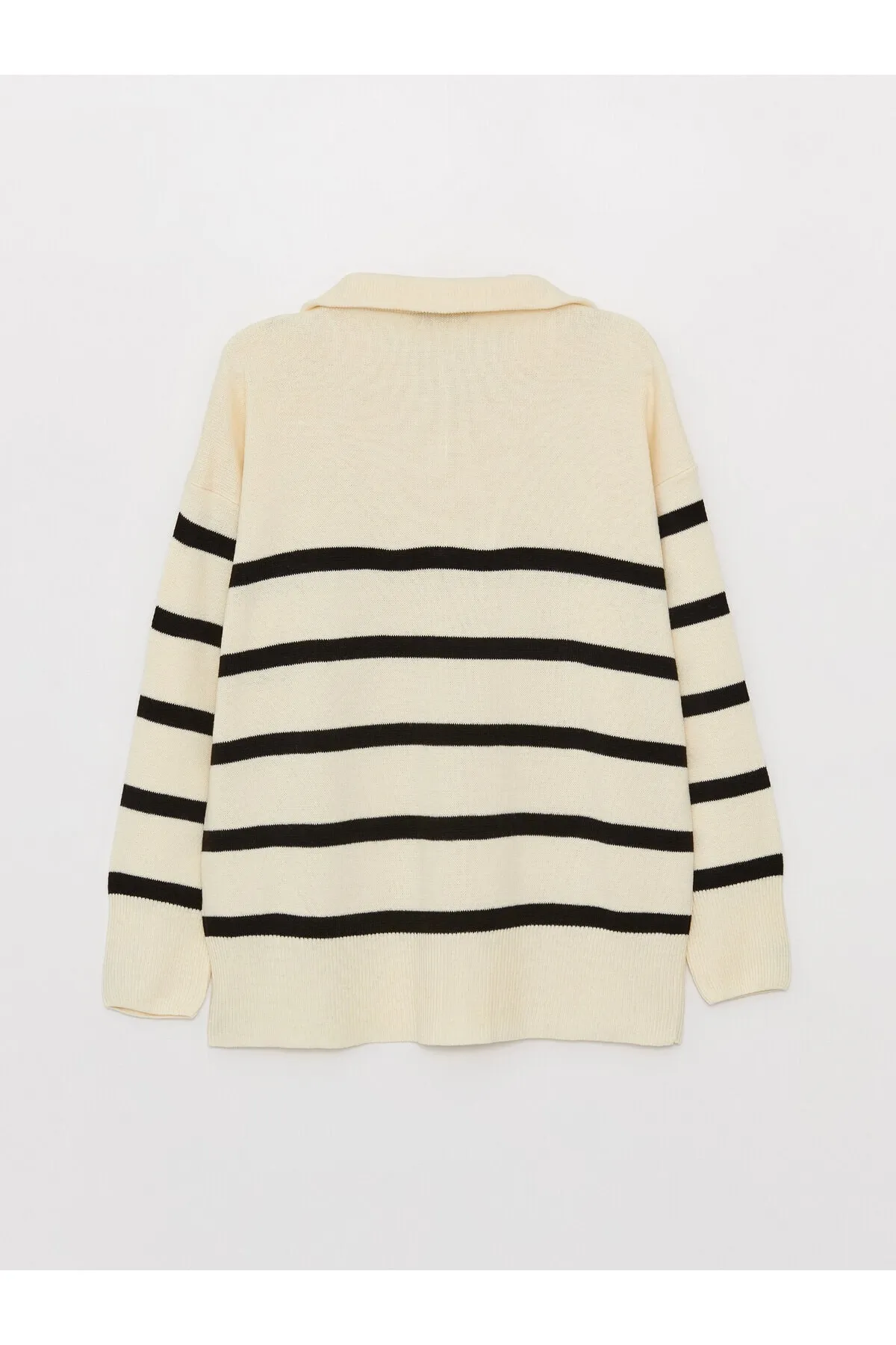 LC Waikiki  Jackenkragen Gestreifter Langarm Oversize Damen Strickpullover