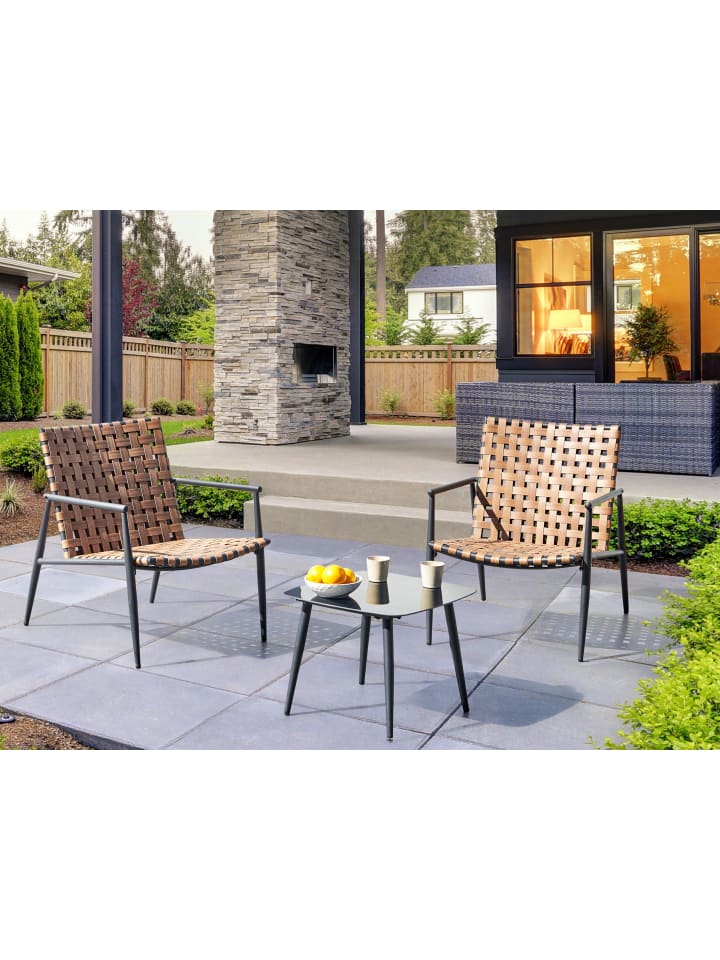 Beliani 3-tlg Bistro Set ZIRIA in Braun/Schwarz günstig kaufen onesize