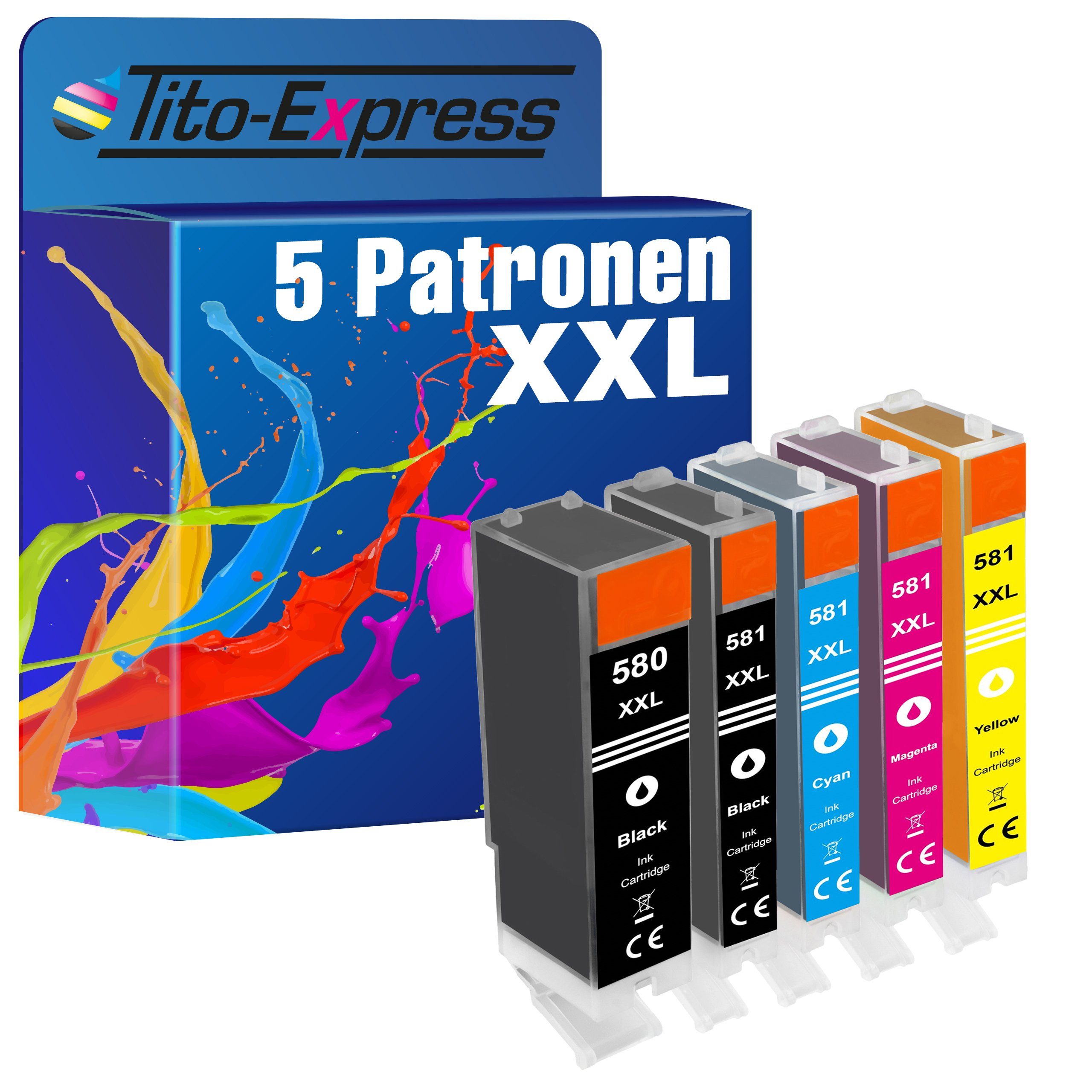 Tito-Express 5er Set ersetzt Canon PGI-580 PGI580 CLI-581 CLI581 XXL Tintenpatrone (für Pixma TR8550 TS6350 TR8550 TS705 TS6150 TS6250 TR8500 TS8350)