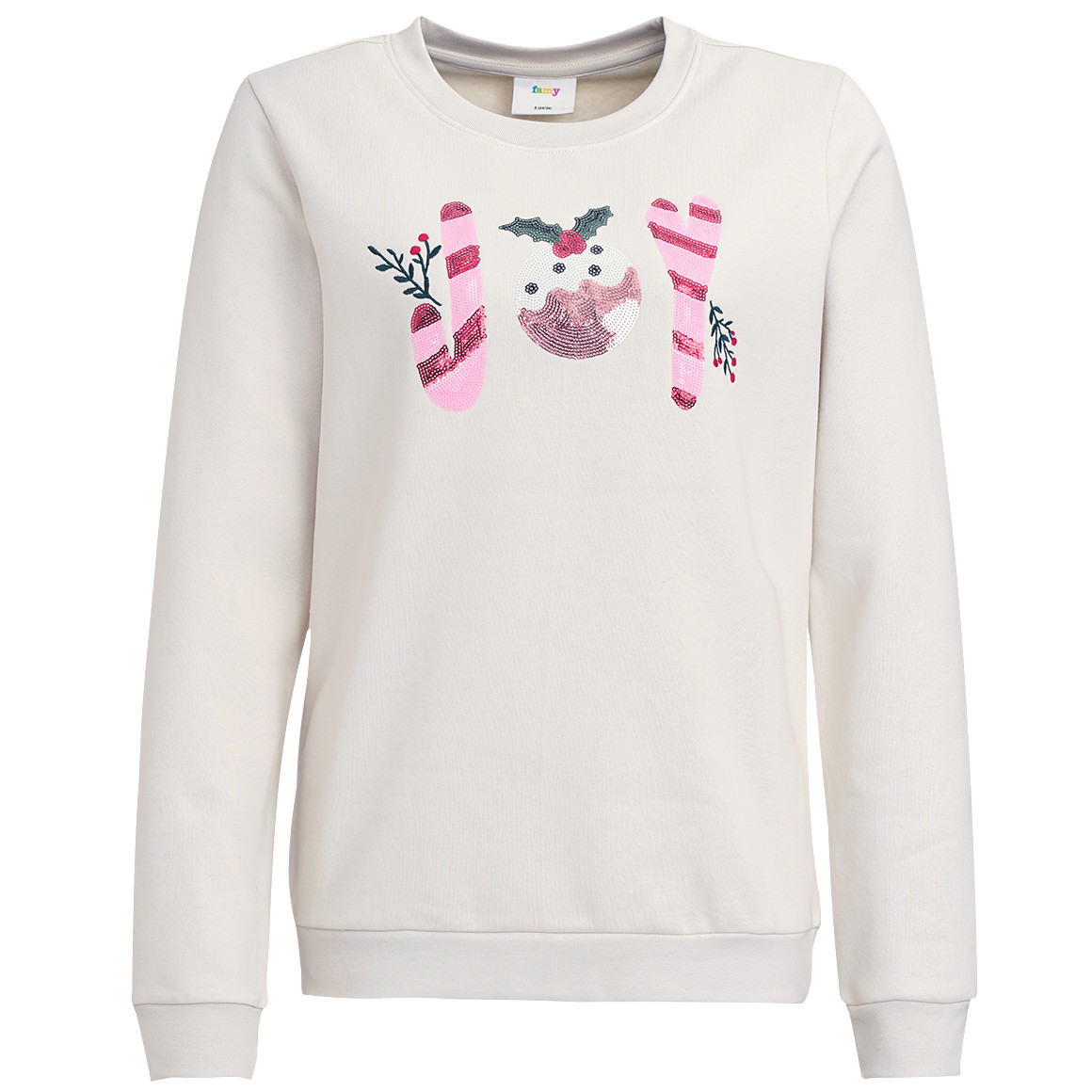 Damen Weihnachtssweatshirt mit Applikation cremeweiss