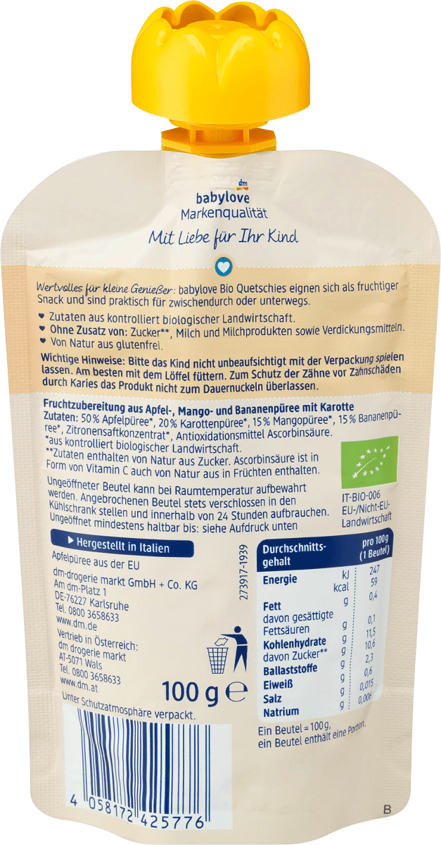 Quetschie Mango & Banane in Apfel mit Karotte ab 1 Jahr, 100 g