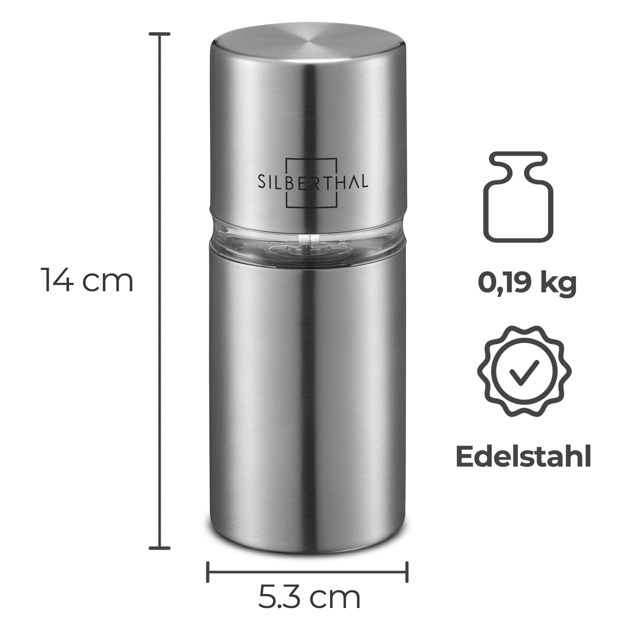 SILBERTHAL Muskatmühle manuell Edelstahl, inklusive Behälter für bis zu 4 Nüsse