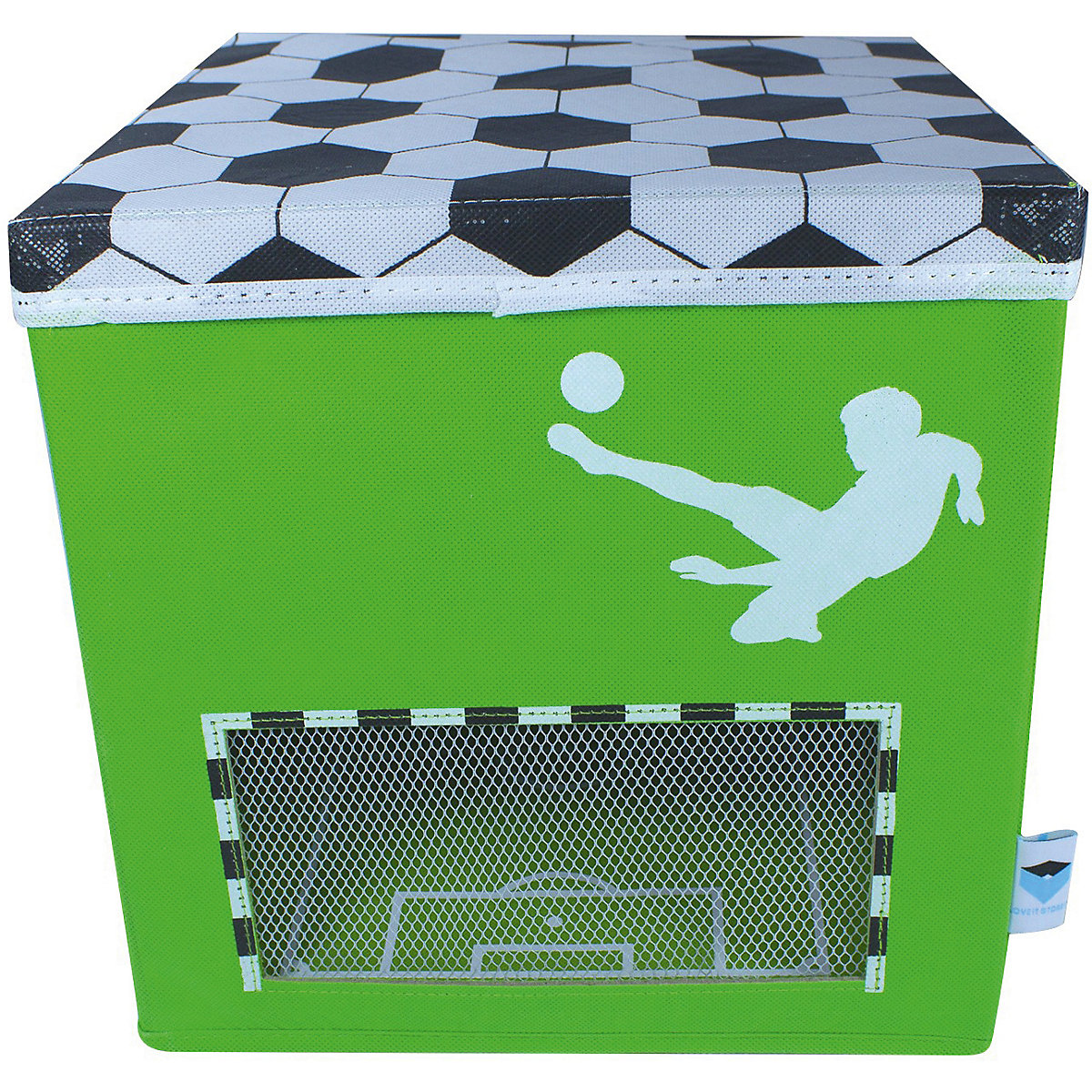 Aufbewahrungsbox Fußball, mit Sichtfenster Tornetz, 30 x 30 x 30 cm