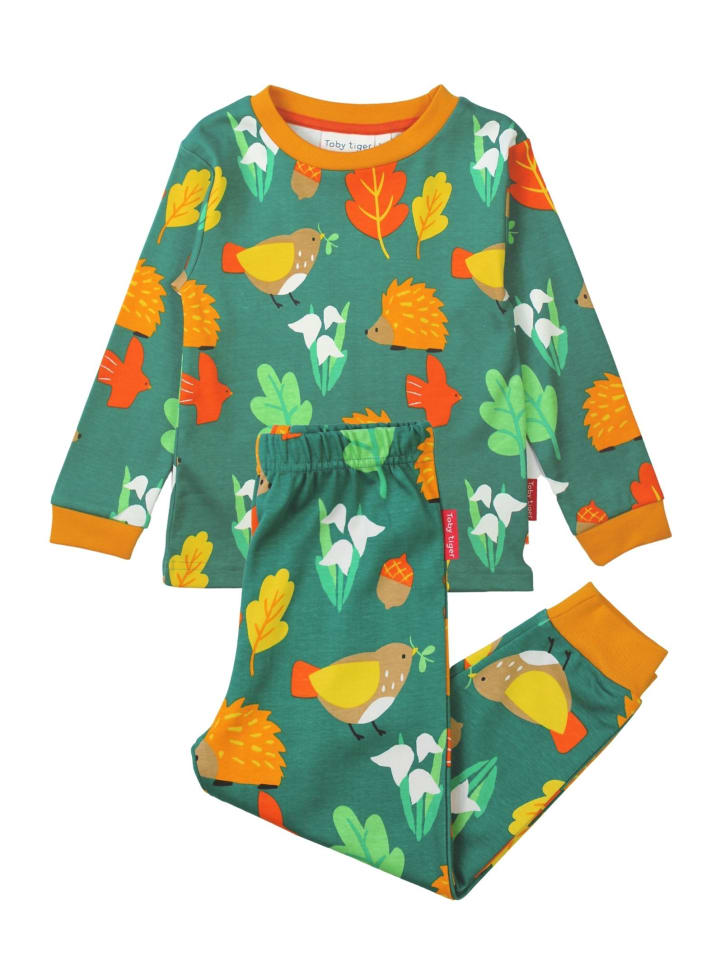 Toby Tiger Schlafanzug mit Herbst Print in grün günstig kaufen
