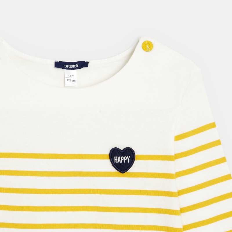 T-shirt marinière à personnaliser d'un cœur jaune fille