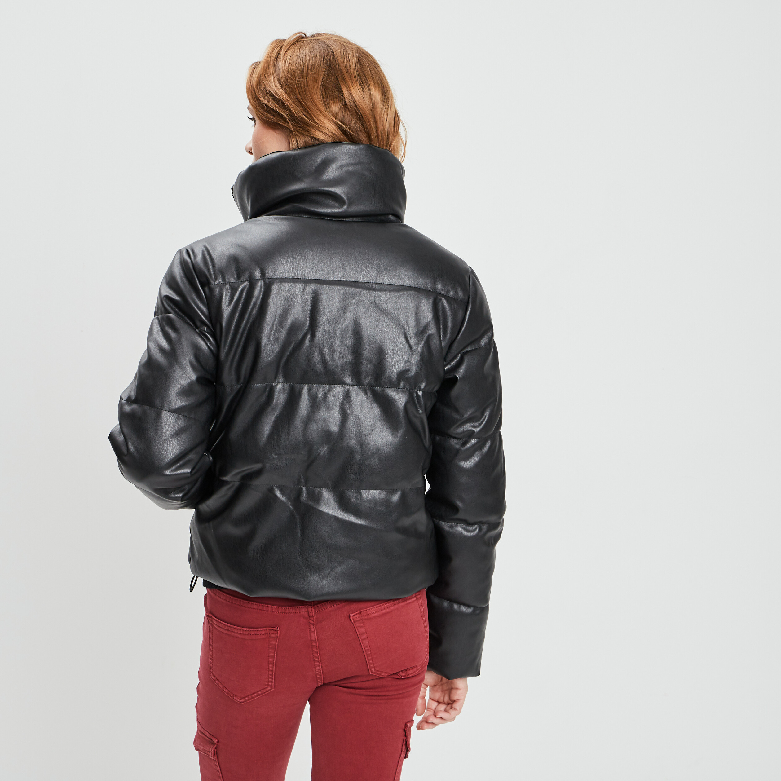 Doudoune droite simili cuir noir femme | La Halle
