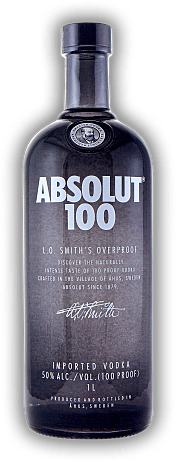 Absolut 100 Proof / 50% Vodka 1,0 Liter Absolut 100 Proof / 50% Vodka 1,0 Liter Trotz des Alkoholgehaltes sehr weich. 1	 Liter - Vol 50%
