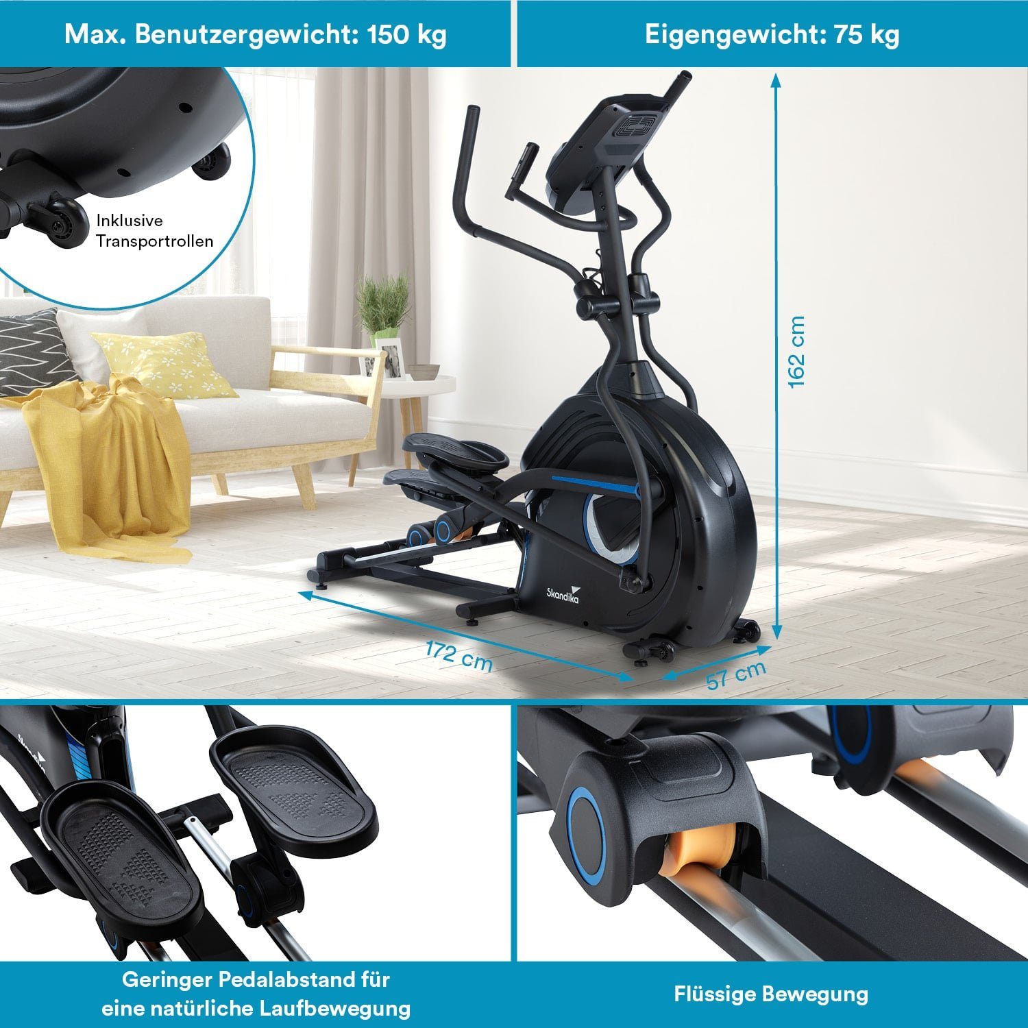 Skandika Crosstrainer CardioCross Carbon Conqueror, Premium Ellipsentrainer, 25kg Schwungmasse