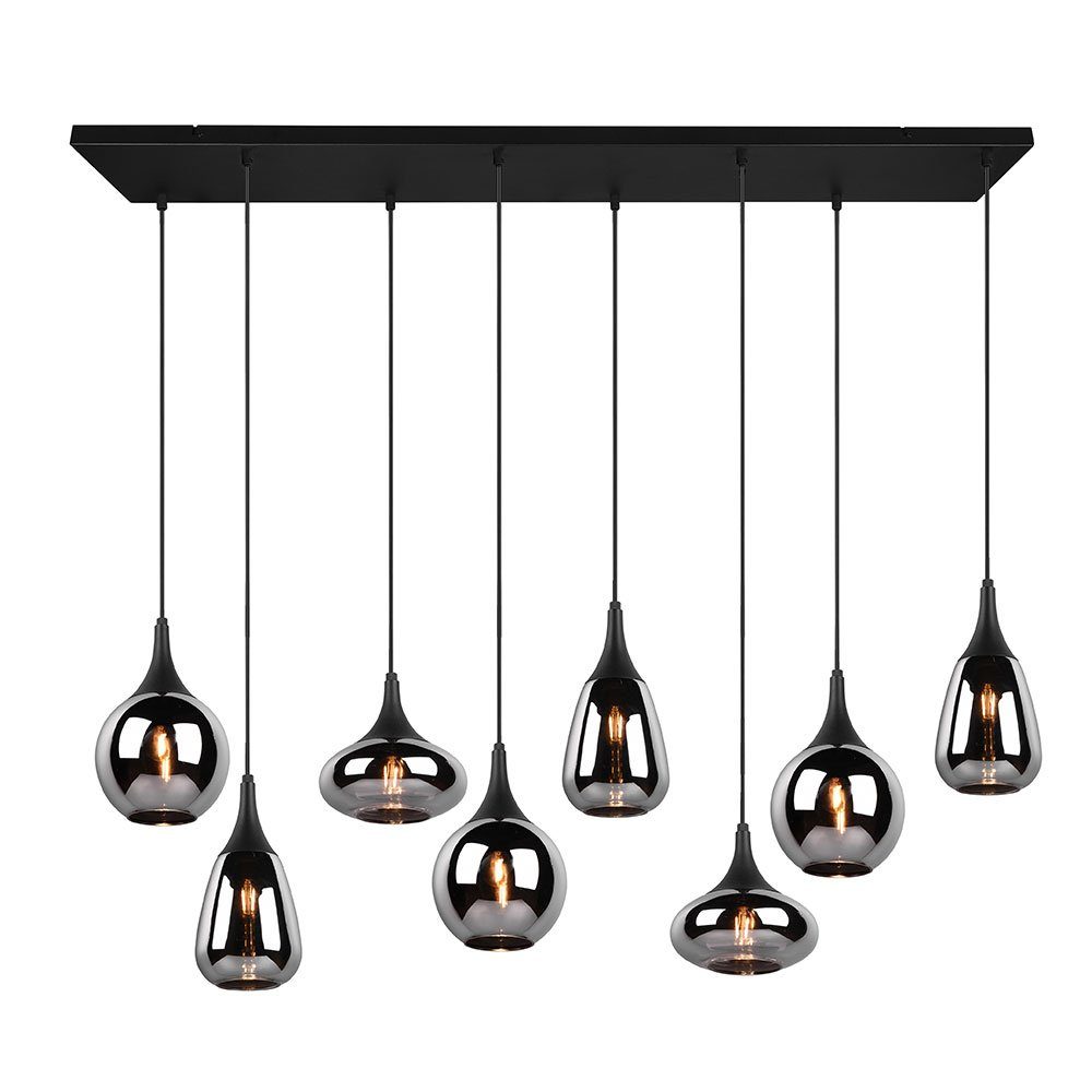 etc-shop Pendelleuchte, Leuchtmittel nicht inklusive, Pendelleuchte Glas 8 flammig Esstischlampe schwarz