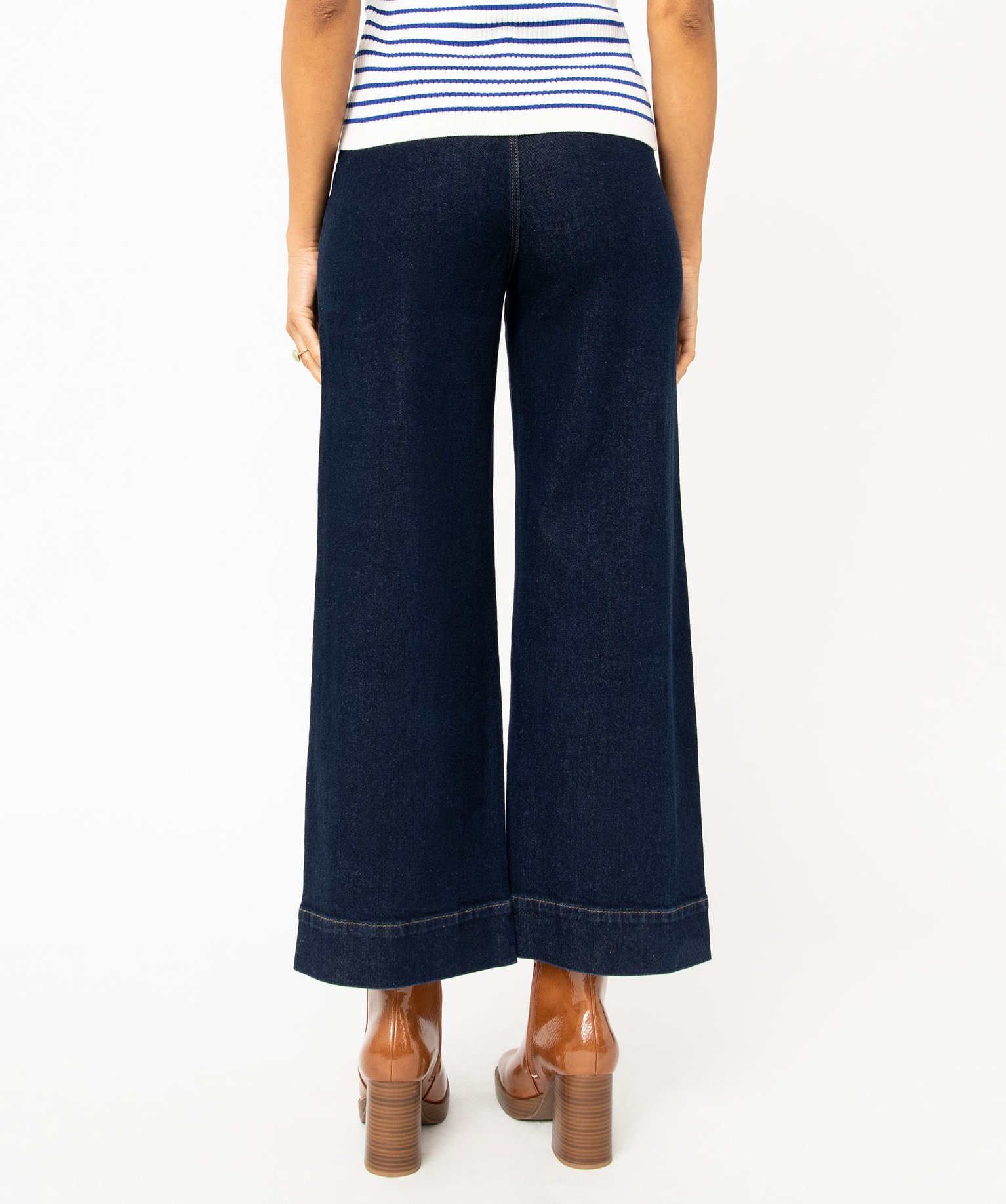 Jean wide leg taille haute avec poches plaquées femme bleu fonce | GEMO