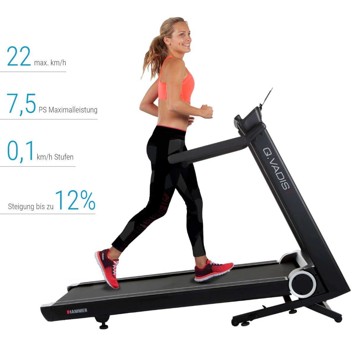 Hammer Laufband Q. Vadis 7.0, Klappfunktion, 30 Programme, 7,5 PS, 22 km/h