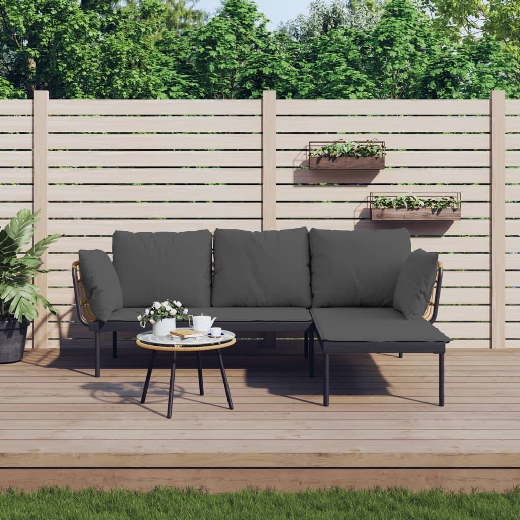 vidaXL Gartenlounge-Set 3-tlg. Garten-Lounge-Set mit Kissen Dunkelgrau Poly Rattan, (3-tlg)