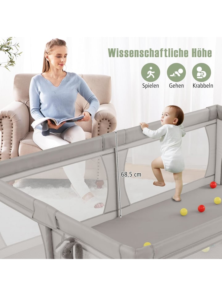 COSTWAY Laufgitter mit 50 Spielbällen in Grau günstig kaufen 68 cm