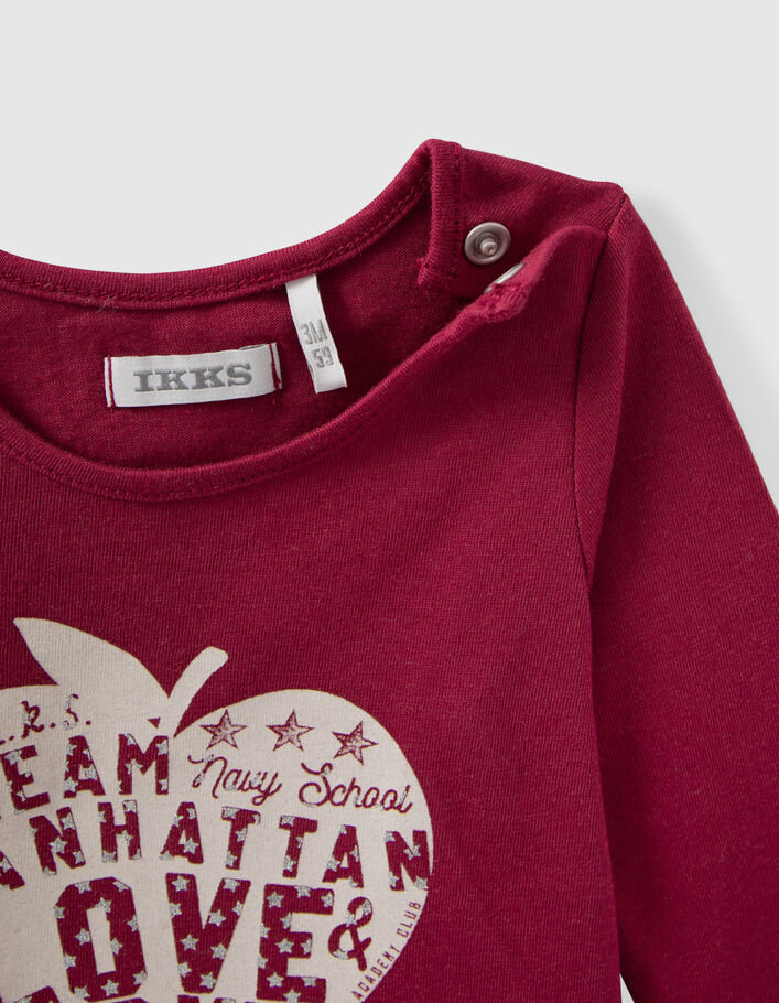 T-shirt bordeaux coton bio visuel pomme-coeur bébé fille