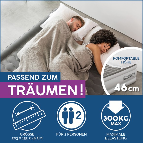Bestway TriTech™ Doppelluftbett antimikrobieller Oberfläche & integrierter Elektropumpe 203 x 152 x 46 cm