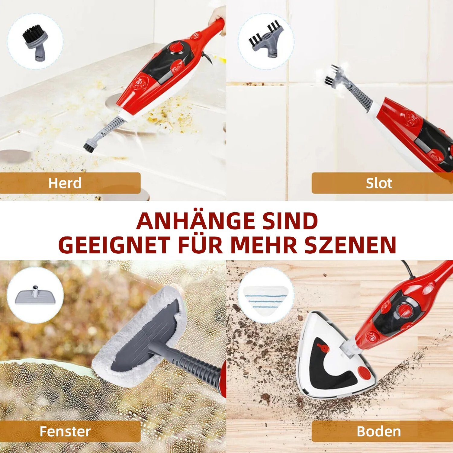 *Aiibot Dampfreiniger Dampfwischer, Dampfbesen, 1500,00 W, inkl. 2x Mikrofaser-Tuch, Mit 12 Zubehörteilen und 350-ml-Wassertank, 25-Sekunden-Schnellaufheizung