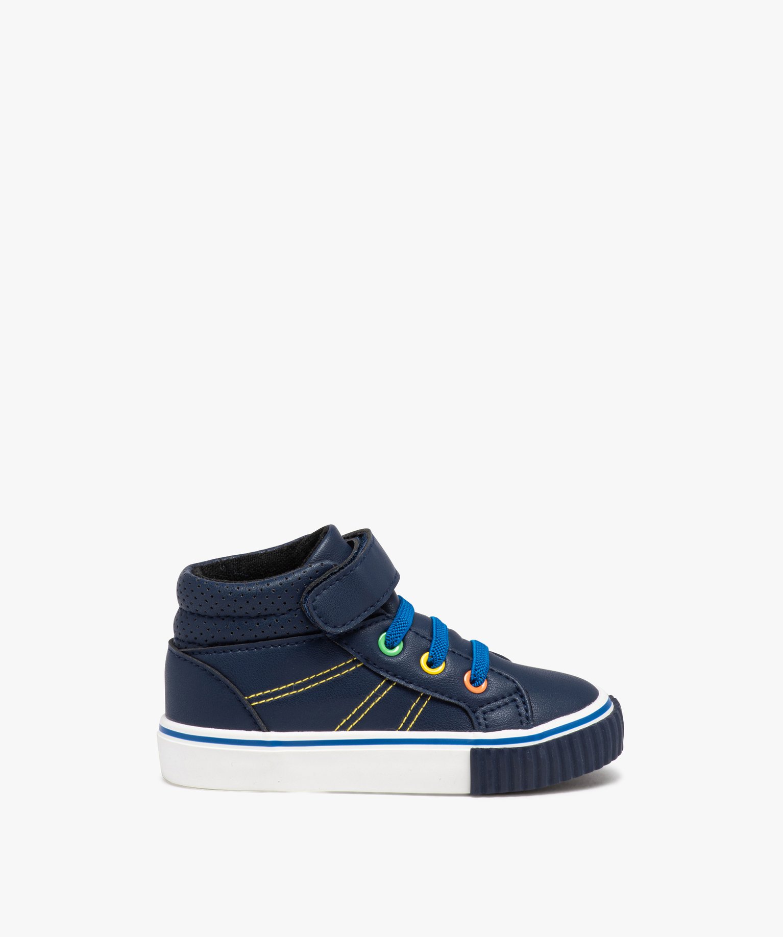 Baskets bébé Garçon mid-cut unies avec détails colorés marine | GEMO