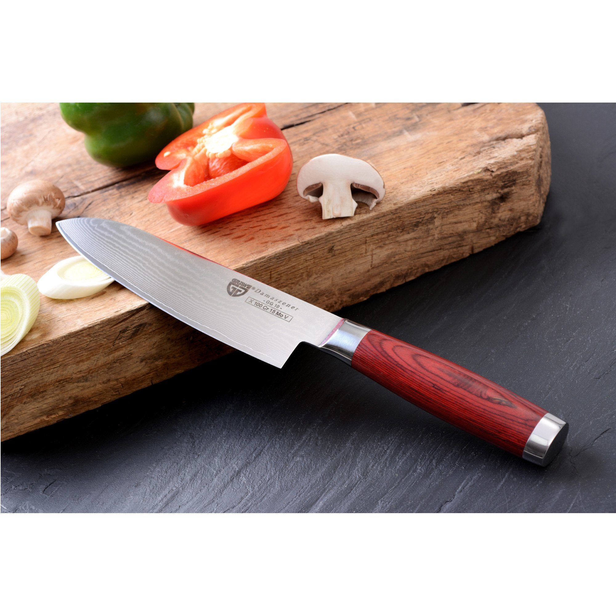 GRÄWE Damastmesser GRÄWE Damaszener Santokumesser groß 17,5 cm Klinge, mit Hartholzgriff