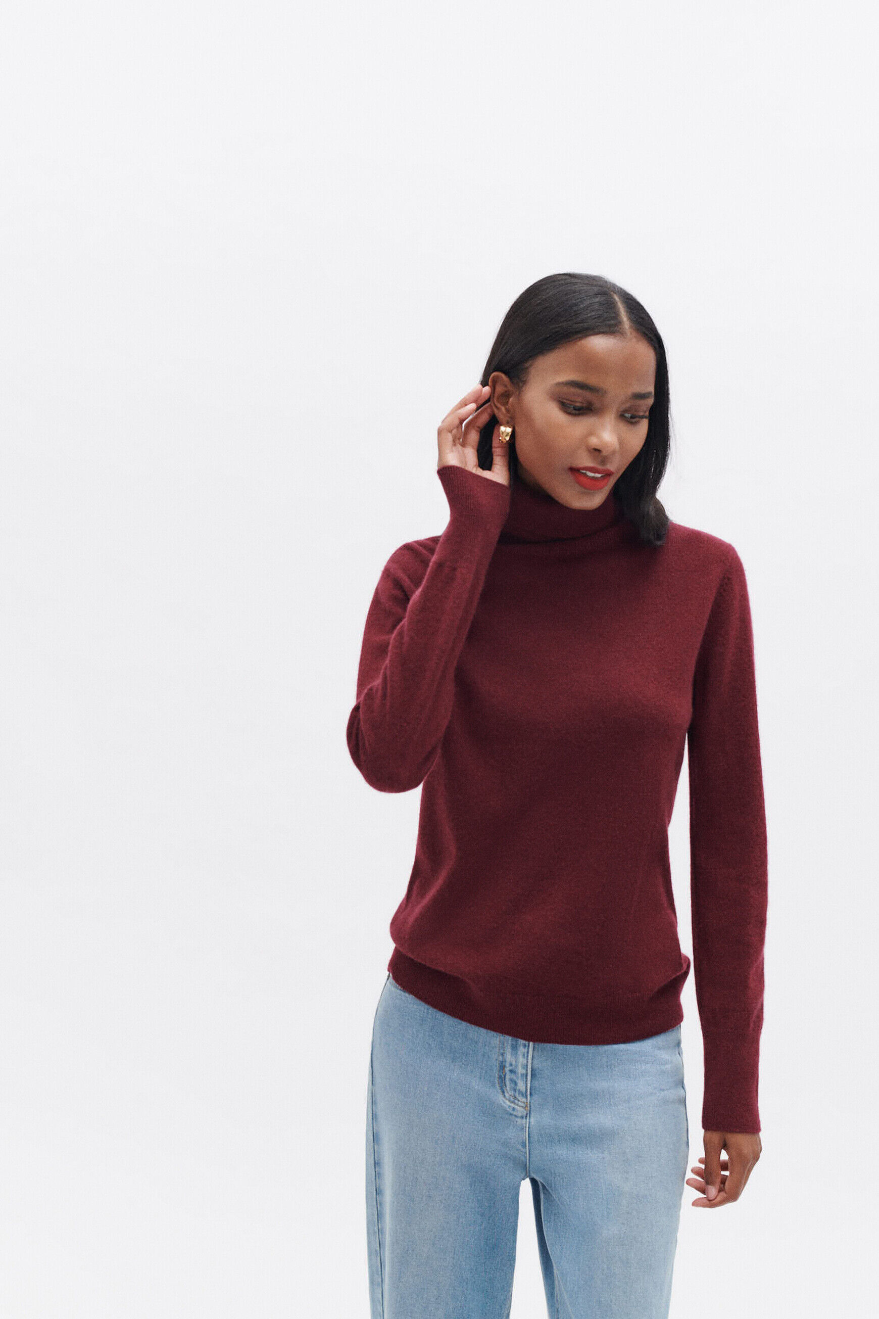 pull dylan b 100% cachemire bordeaux femme
