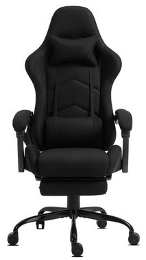 Delman Gaming-Stuhl Bürostuhl Chefsessel Massagefunktion mit 6 Vibrationspunkten Stoff, Drehstuhl, dicke Polsterung, Metallfußkreuz, Fußstütze 02-0036