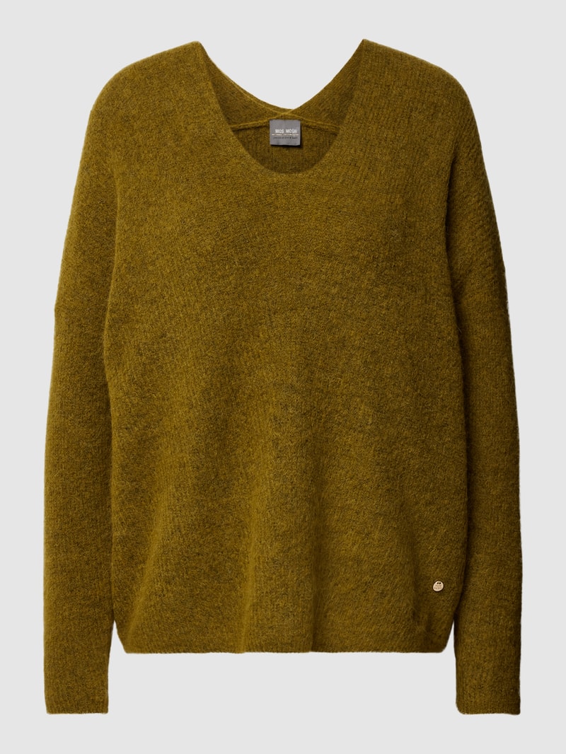Strickpullover mit V-Ausschnitt Modell 'THORA' in schilf