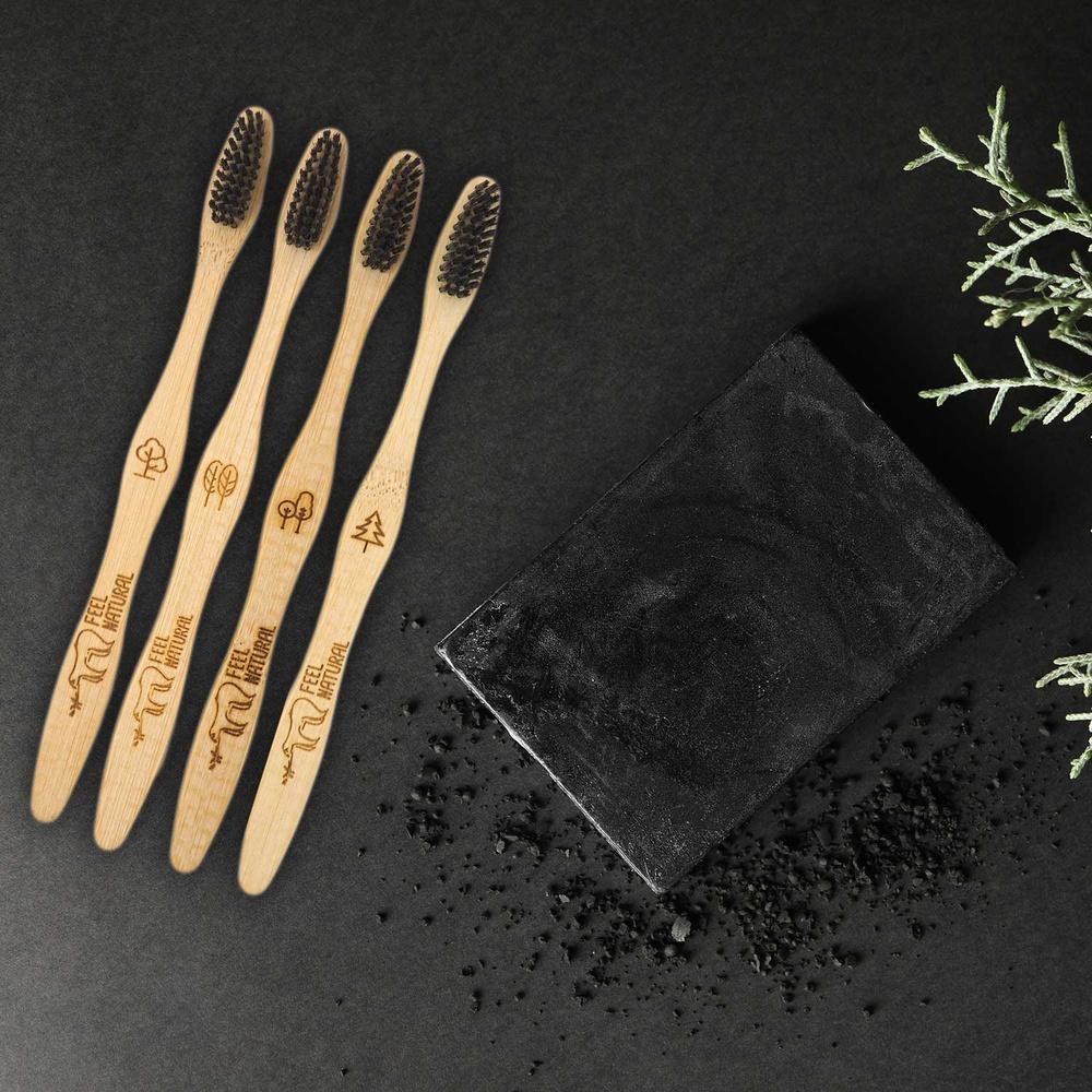 feel natural Lot 4 brosses à dents Charbon - Medium -  Feel Natural BROSSE A DENTS