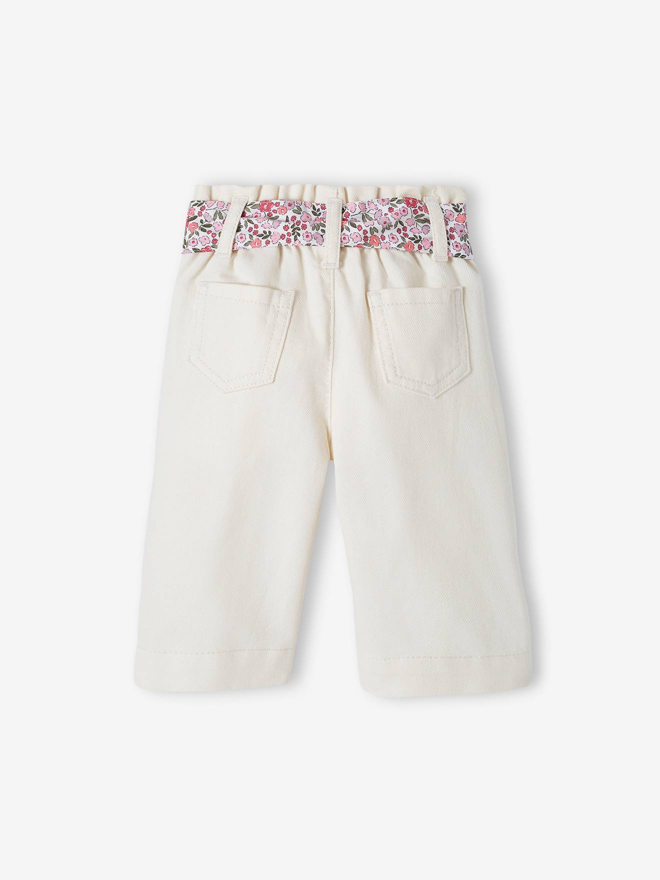 Vertbaudet Baby Paperbag-Hose mit Stoffgürtel - wollweiß