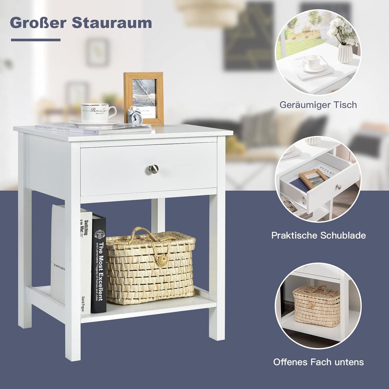 Costway Nachttisch mit Schublade, Beistelltisch 2 Ebene Holz