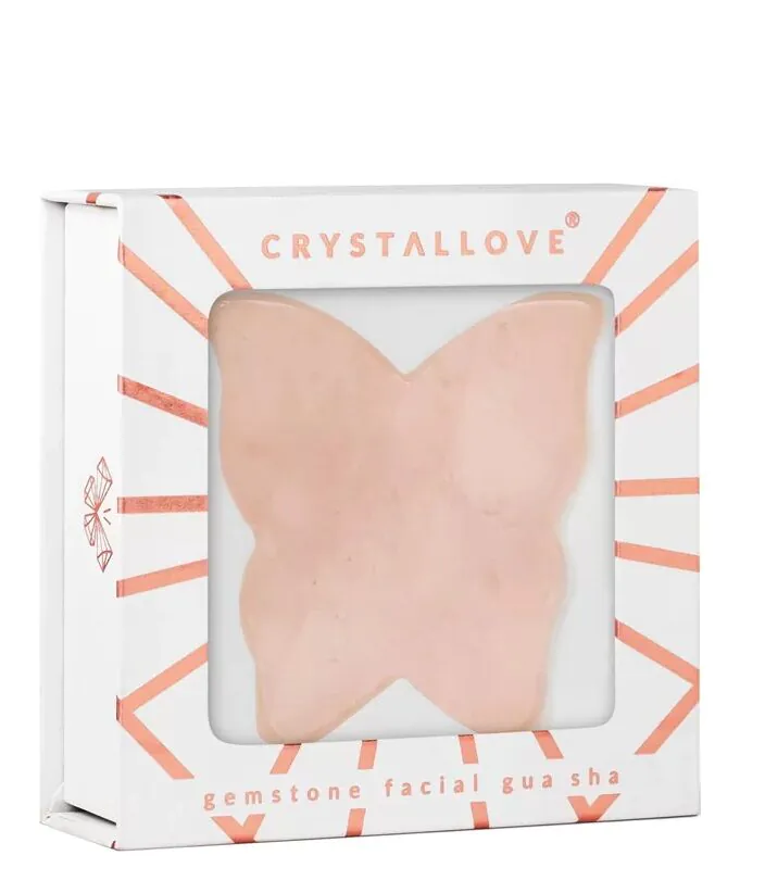 Crystallove Rosenkvarts Sommerfugl Gua Sha Ansigtsmassageplade