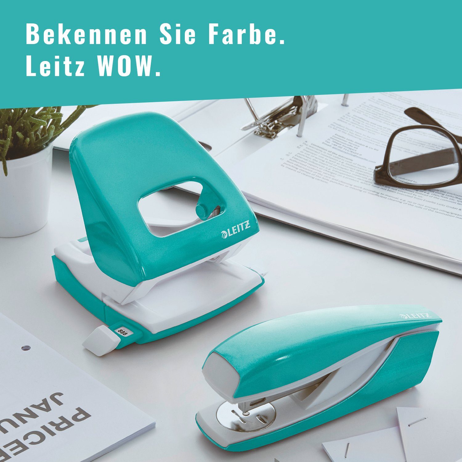 LEITZ Lochstanzer WOW Heftgerät bis 30 Blatt, Tacker inkl. Heftklammern