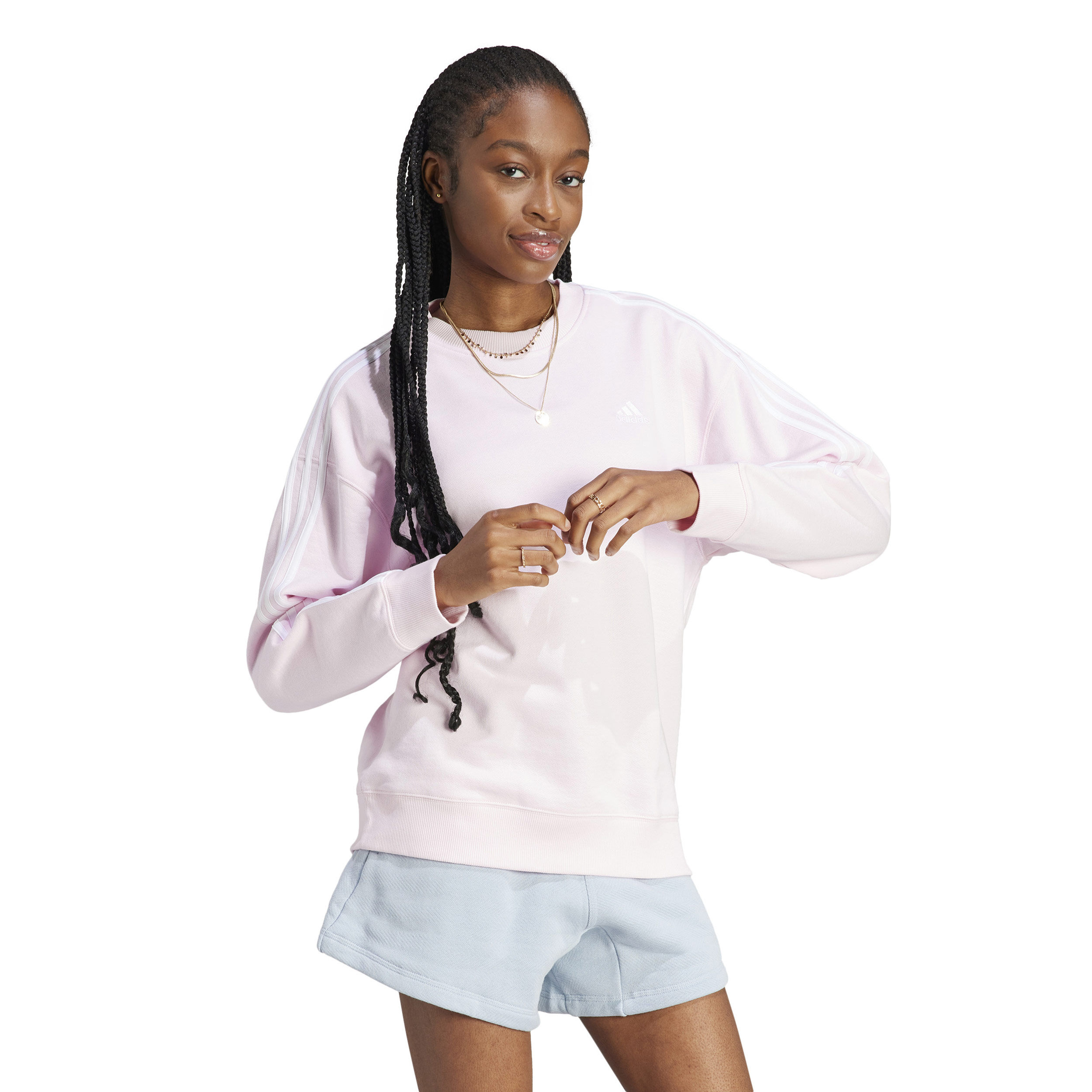 3 Stripes French Terry Sweatshirt Damen - Rosa, Weiß