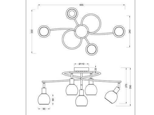 meineWunschleuchte LED Deckenstrahler, Dimmfunktion, LED wechselbar, Warmweiß, ausgefallene große Designer-lampe Rauchglas mehrflammig, B: 65cm
