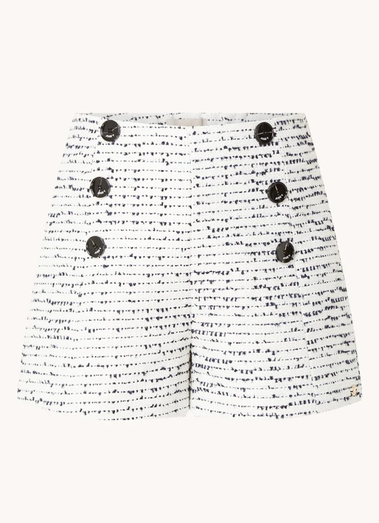 Pantaloni scurți Natalia cu croială dreaptă, talie înaltă și efect tweed, de la JOSH V, închiși cu nasturi decorativi.